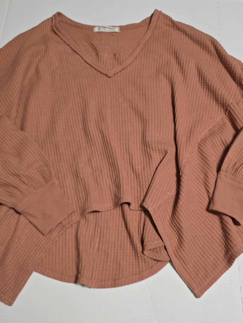 We The Free Waffle Oversized  V-Neck Sweater in Dusty Rose